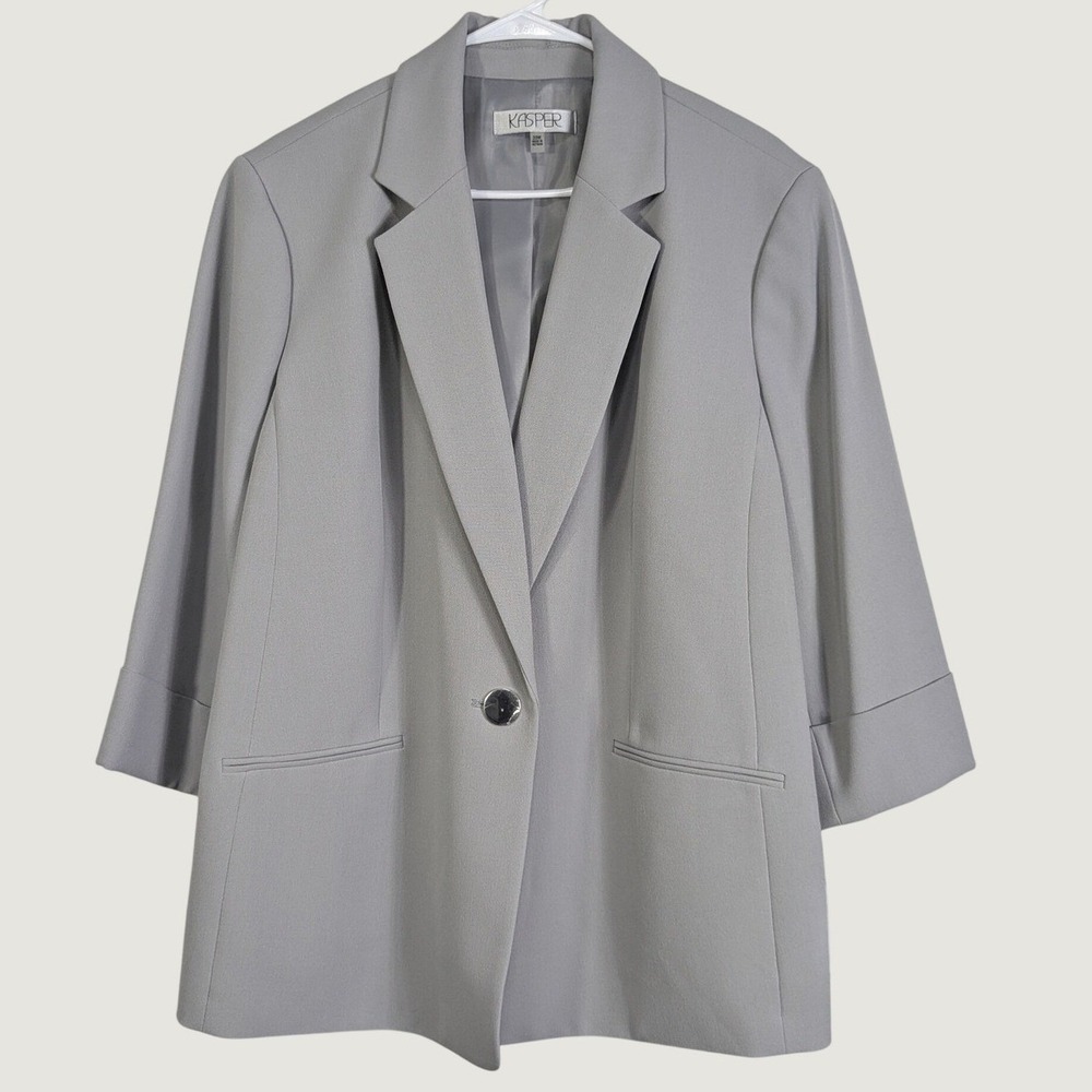 Kasper Woman Grey Garden 3/4 Sleeve Cuffed Blazer Size 20W NWT
